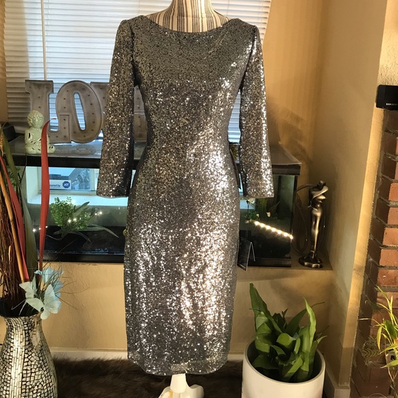 Adrianna Papell Dresses & Skirts - Adrianna Papell Silver Sequin Sheath Dress
